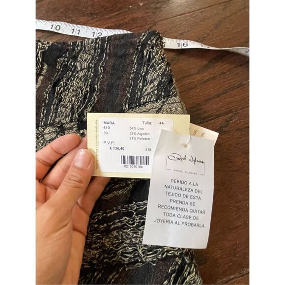 NWT Angel Iglesias‎ linen distressed knee length skirt size 44 - Picture 11 of 11